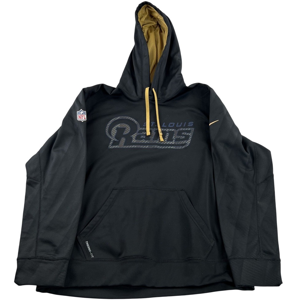 Nike St Louis Rams Therma-FIT Hoodie Mens L Black NFL Onfield Football Pullover